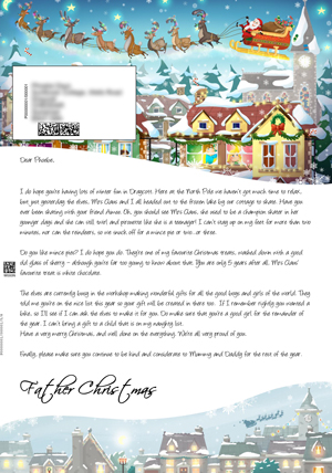 Santa High Flying Above Village - Personalised Santa Letter Background