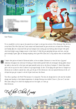 1st Christmas Cot Blue - Personalised Santa Letter Background